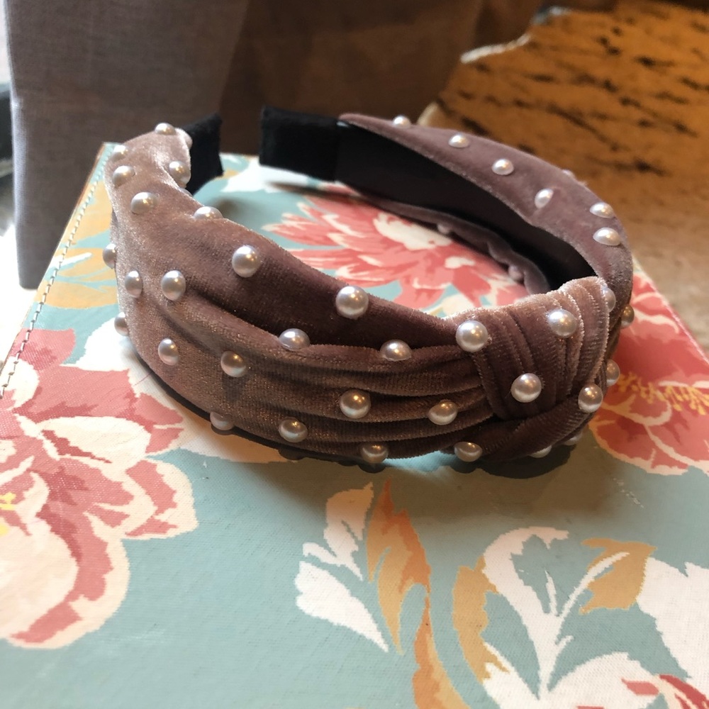 Velvet Turban Headband with Pearls Lele Inspired